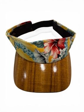 Hardwood Hat Co. Floral Tropical Adjustable Visor Yellow Wood Brim Canvas